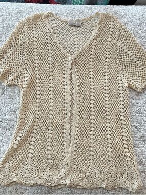 Fiorlini International Open Crochet Cardigan Natural/Cream Cottagecore Feminine